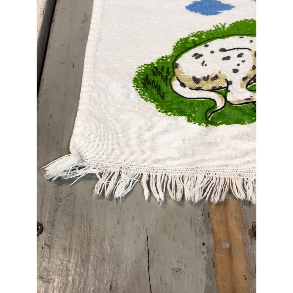 Vintage Dalmatian Dog Linen Tea Towel White Fringe Kitchen Hand Towel Retro - Picture 5 of 8